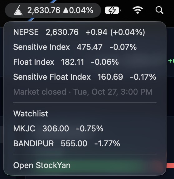 NEPSE and your watchlist in the macOS menu bar